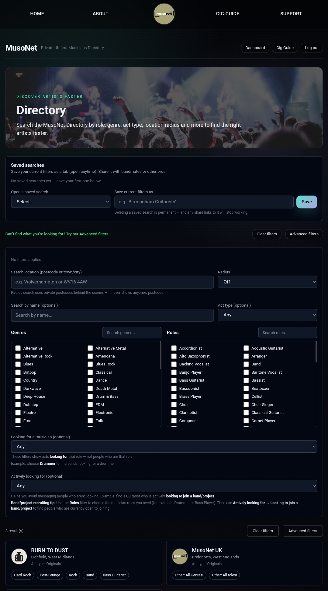 MusoNet Directory screenshot